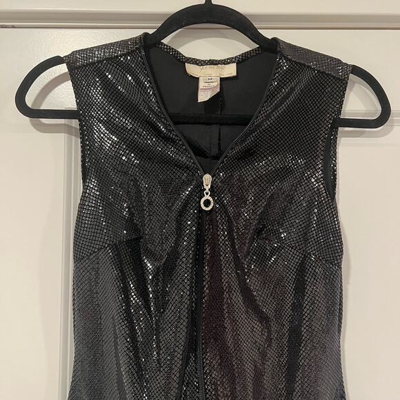Vintage Janine Paris Black Shiny Sequin Snakeskin Mini Dress Zipper Size M - Picture 3 of 10